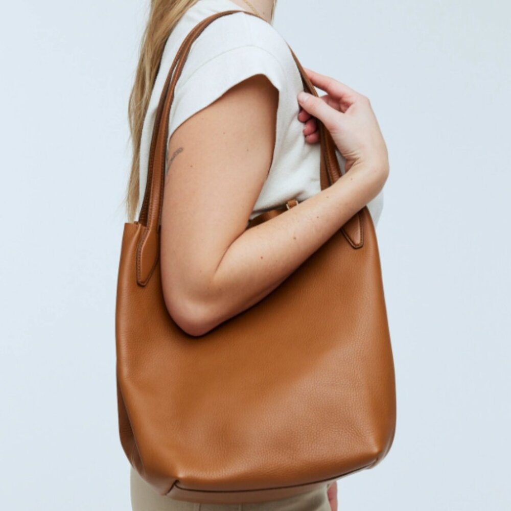 Madewell Shopper Tote in Soft Grain Brown Leather